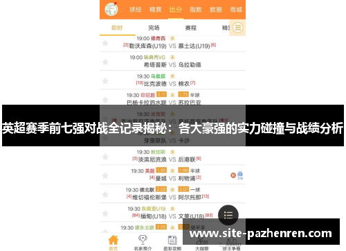 英超赛季前七强对战全记录揭秘：各大豪强的实力碰撞与战绩分析